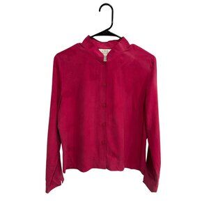 Field Manor Pink Silk Button-Up Blouse Size 10 Quiet Luxury Barbiecore